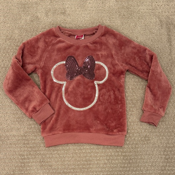 Disney Other - Disney Junior Minnie Mouse Dusty Rose Plush Girls Sweatshirt with Sequin Bow, 6